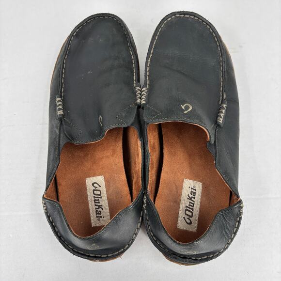 Olukai Moloa Loafer Mens Size 10 Black Leather Slip On Comfort Collapsible Heel main image 10